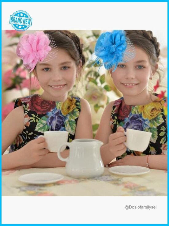 8 Piece Fascinator Hat Set Derby Tea Party Headpieces with Floral Pearls Mesh main image 5